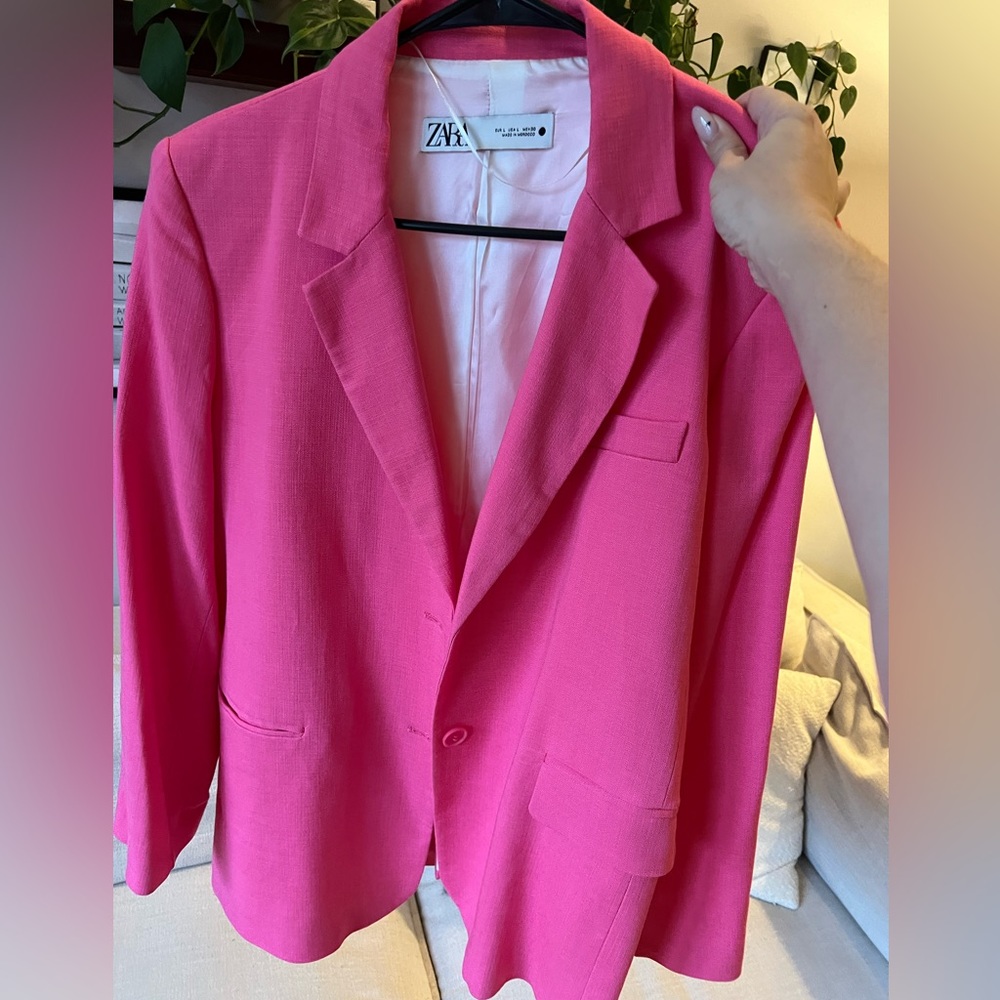 Zara pink linen blazer
